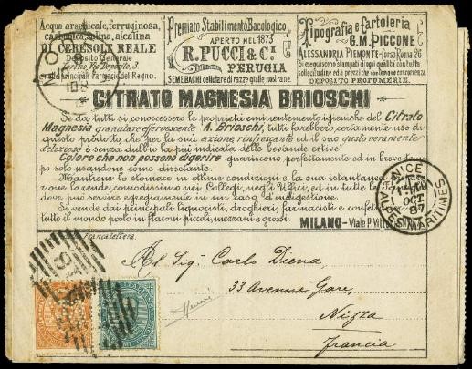 ITALIA REGNO 1887 - FR4: Francalettere 20c arancio &quot;C18&quot; e Umberto  [..]