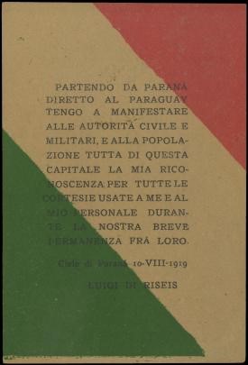 ITALIA REGNO 1919 - Grandi piloti italiani, volantino di saluti tricolore   - Auction  [..]