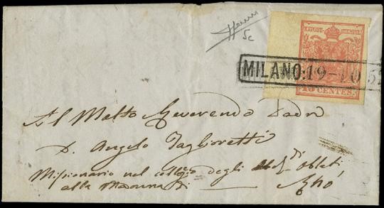LOMBARDO VENETO 1850 - 15c rosa carnicinosu lettera da &quot;MILANO: 19-10-52&quot; a Rho  (1850)  - Asta Stock On-line - MARIO ZANARIA di Angelo Zanaria e C.