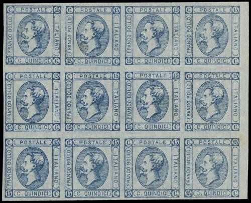 ITALIA REGNO 12 - 15c azzurro, BL12, resti di stamperia  (1863)  - Asta Stock On-line - MARIO ZANARIA di Angelo Zanaria e C.