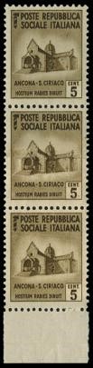REPUBBLICA SOCIALE ITALIANA 1944 - 502: 5c bruno chiaro ST3  - Asta Stock On-line - MARIO ZANARIA di Angelo Zanaria e C.