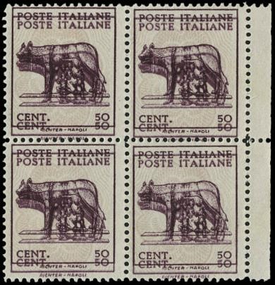 ITALIA REGNO 1944: Luogotenenza, Lupa Capitolina, 50c lilla e grigio lilla  (1944)  - Asta Stock On-line - MARIO ZANARIA di Angelo Zanaria e C.