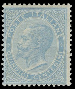 ITALIA REGNO  1863 - L18: DLR 15c celeste chiaro, tir.di Londra  - Auction Selection  [..]