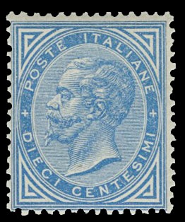 ITALIA REGNO 1877 - 27: Vittorio Emanuele II, 10c azzurro  - Asta Selezione del  [..]