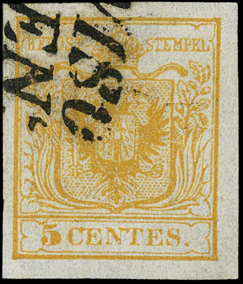 Lotto 6144 - Lombardo Veneto: n.1d, 5c giallo arancio I tiratura  (1850)  - Asta  [..]