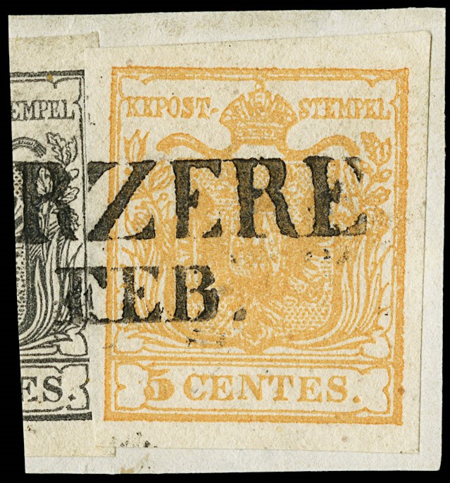 Lot 6145 - Lombardy Venetia: 5c ochre orange  (1850)  - Auction Net Price Sale Summer  [..]