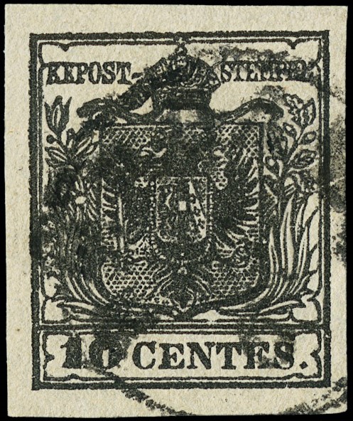 Lot 6165 - Lombardy Venetia: n.2e, 10c dark coal black  (1850)  - Auction Net Price  [..]