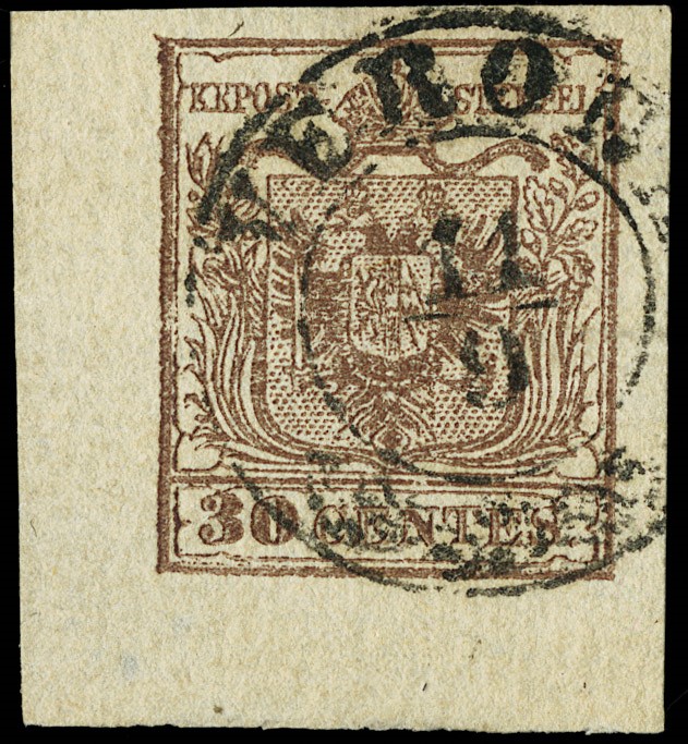 Lotto 6182 - Lombardo Veneto: n.8b, 30c II tipo carta spessa pseudo vergata, AdF  [..]