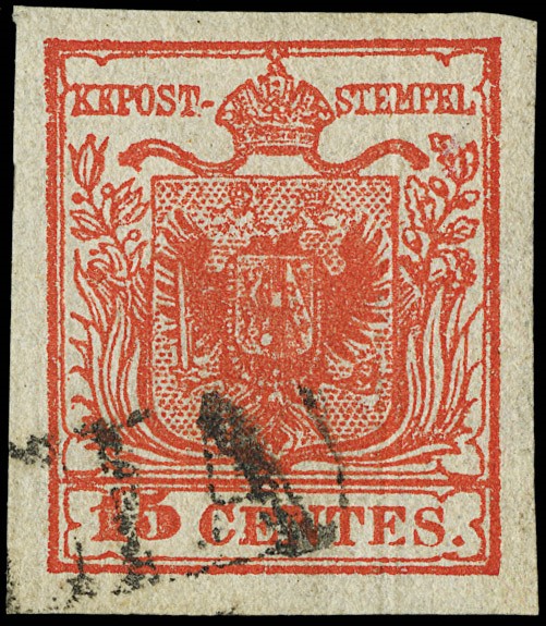 Lotto 6188 - Lombardo Veneto: n.15b, 15c II tipo rosso vermiglio intenso, carta  [..]