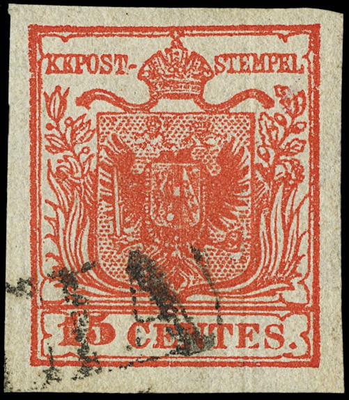 Lot 6188 - Lombardy Venetia: n.15b,15c deep vermilion red II type, ribbed paper  [..]