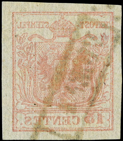 Lotto 6189 - Lombardo Veneto: n.15c, 15c rosso vermiglio II tipo con decalco  (1851)  [..]
