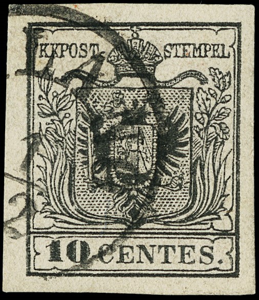 Lot 6196 - Lombardy Venetia: n.18, 10c black, machine-made paper  (1854)  - Auction  [..]