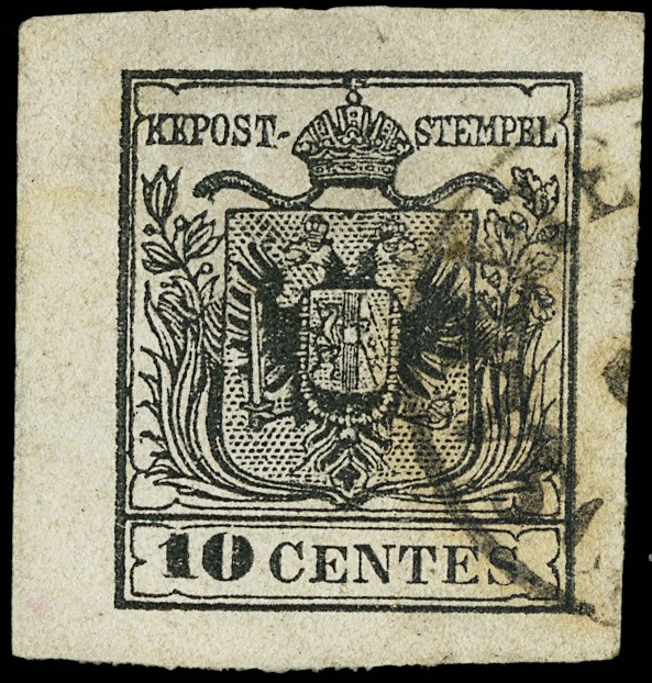 Lot 6197 - Lombardy Venetia: n.19, 10c black machine-made paper, corner of sheet  [..]