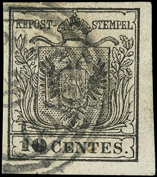 Lotto 6198 - Lombardo Veneto: n.19a, 10c nero grigio carta a macchina  (1854)  -  [..]