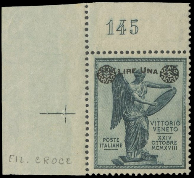 ITALIA REGNO 1924 - 160d: Vittoria 1L su 15c ardesia con filigrana &quot;piccola  [..]