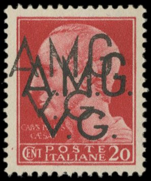 VENEZIA GIULIA 1945 - 04ea: Soprastampati A.M.G. - V.G. 20c carminio doppia soprastampa  - Asta Stock On-line - MARIO ZANARIA di Angelo Zanaria e C.