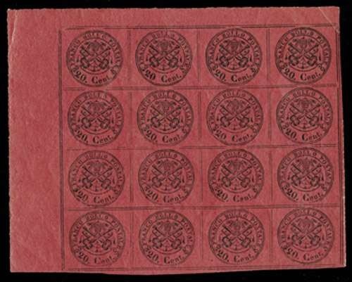 PONTIFICIO 1867 - 18: 20c rosso bruno, BL16 AdF  - Asta Stock On-line - MARIO ZANARIA di Angelo Zanaria e C.