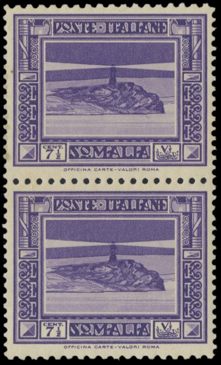 COLONIE ITALIANE 1932 - SOMALIA 168a: Pittorica, 7&#189; violetto coppia verticale, dentellatura 12x14  - Asta Stock On-line - MARIO ZANARIA di Angelo Zanaria e C.
