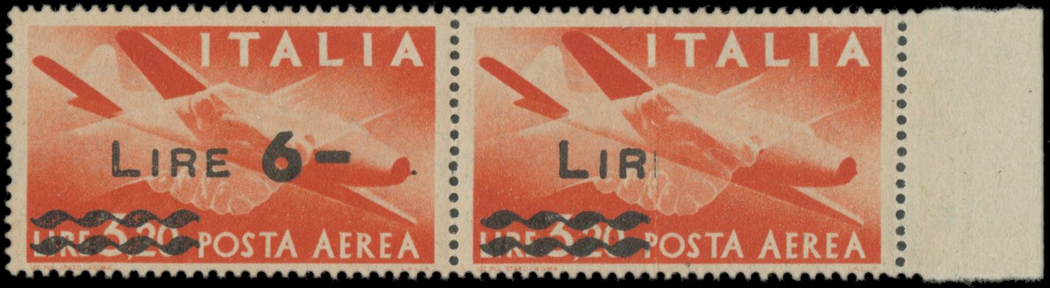ITALIA 1947 - PA135da: 6L su 3,20 arancio coppia orizzontale  - Auction Shop On-line - MARIO ZANARIA di Angelo Zanaria e C.