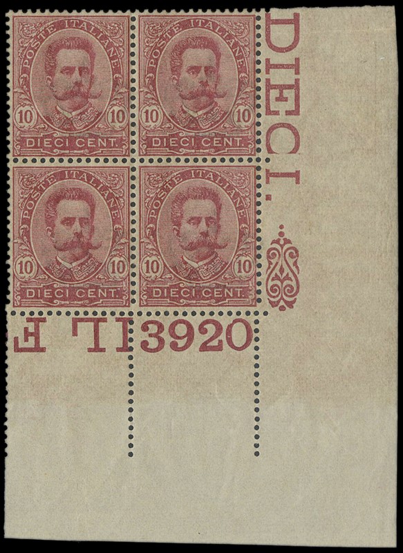 ITALIA REGNO 1891/96 - 60: 10c carminio BL4 AdF num. &quot;3920&quot;  -  [..]