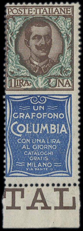 ITALIA REGNO 1924/25 - PUB19: Pubblicitari, 1L Columbia BdF  - Auction Selection  [..]