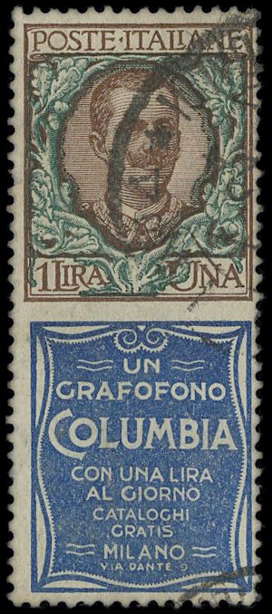 ITALIA REGNO 1924/25 - PUB19: Pubblicitari, 1L Columbia  - Asta Selezione del mese  [..]