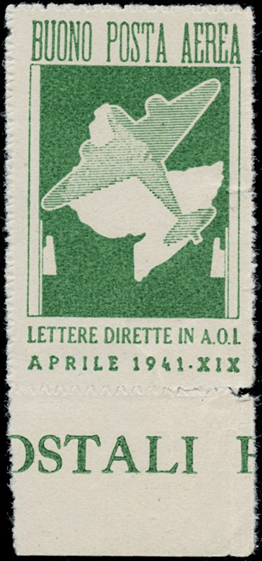 LOTTO 6305 - AFRICA ORIENTALE ITALIANA 1941 - FM1: buono dii posta aerea verde giallo  [..]