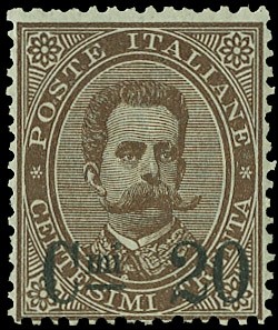 ITALIA REGNO 1890/91 - 57: Umberto soprastampati, 20c su 30c bruno  (1890)  - Asta  [..]