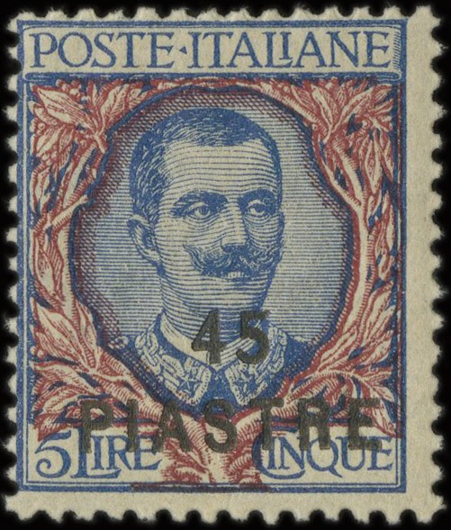 COSTANTINOPOLI 1922 - 56: 45 PIASTRE su 5 lire azzurro e rosa  - Asta Stock On-line - MARIO ZANARIA di Angelo Zanaria e C.