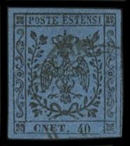 MODENA 1852 - 10f: 40c azzurro scuro errore "CNET. 40"