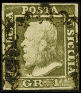 SICILIA 1859 - 4f: 1gr verde oliva grigiastro