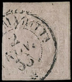 SARDEGNA 1853 - 06: 40c rosa chiaro annullato mediante bollo datario a doppio cerchio "NIZZA MARITTIMA 2 NOV. 53"