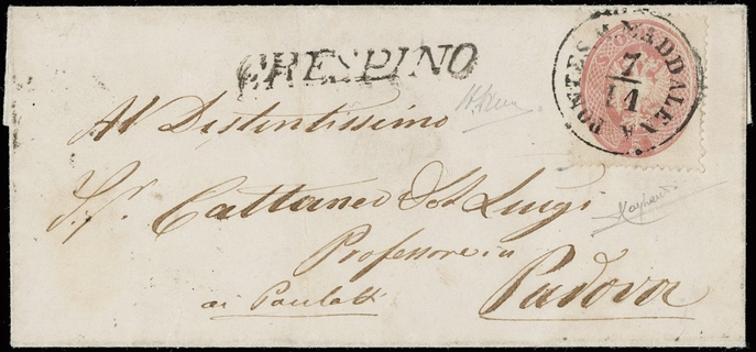 LOMBARDO VENETO ANNULLI 1863 - 38+pt.12: 5s da "CRESPINO" (7/11) a Padova
