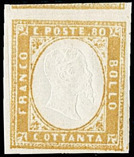 SARDEGNA 1858 - 17c: 80c ocra arancio scuro