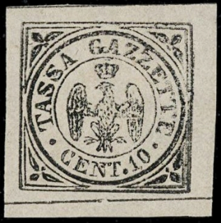 MODENA 1859 - STG5: Segnatasse per Giornali, 10c nero con filo di separazione orizzontale