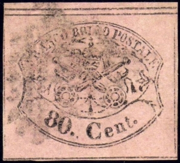 PONTIFICIO 1867 - 20: 80c rosa lillaceo