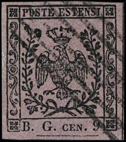 MODENA 1853 - FG1: Segnatasse per giornali, 9c violetto grigio "B.G. grande" usato