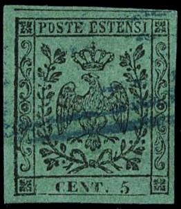 MODENA 1852 - 01: 5c verde senza punto dopo le cifre