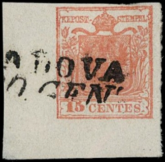LOMBARDO VENETO 1850 - 05c:15c rosa carnicino AdF da "PADOVA"
