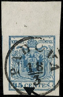 LOMBARDO VENETO 1850 - 11: 45c azzurro ardesia BdF 13mm