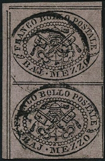 PONTIFICIO 1852 - 01Aa: I emissione,1/2b violetto coppia usata AdF