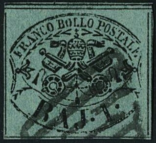 PONTIFICIO 1852 - 02B: 1b verde scuro usato