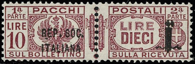 RSI 1944 - PP36a/42a + PP44a/46a: la serie di 10 valori con soprastampa 36 mm
