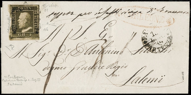 SICILIA 1859 - 05b: 1gr verde oliva scuro (NA) da "CORLEONE" a Salemi
