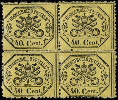 PONTIFICIO 1868 - 29+29e: 40c giallo limone e 40c giallo fosco BL4