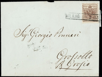 LOMBARDO VENETO 1850 - 16c: 30c bruno rossastro da "MILANO: 2-53" a Grosio
