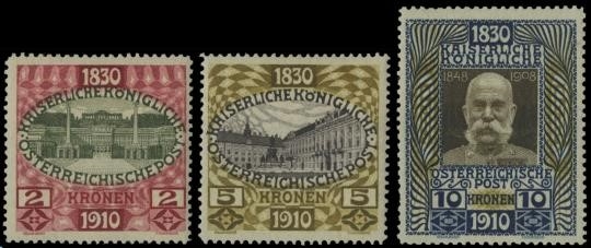 AUSTRIA 1910 - 119/135: Anniversario di Francesco Giuseppe, la serie completa di 17 valori