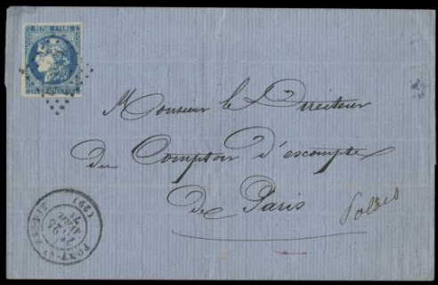 FRANCIA 1870 - 46B: 20c azzurro, emissione di Bordeaux, III tipo, su lettera da "PONT ST. ESPRIT 25 AVRIL 71" a Parigi