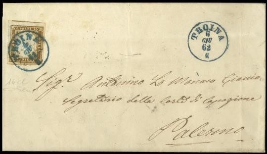 SICILY 1861 - 14Cl: 10c olive brown on cover to Palermo