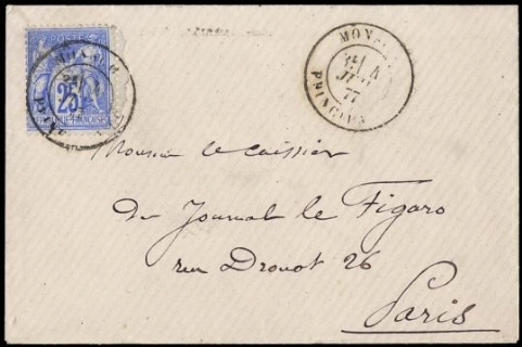 FRANCIA 1876 - 78: 25c oltremare, II tipo, su busta annullato "MONACO..JUN 77" per Parigi
